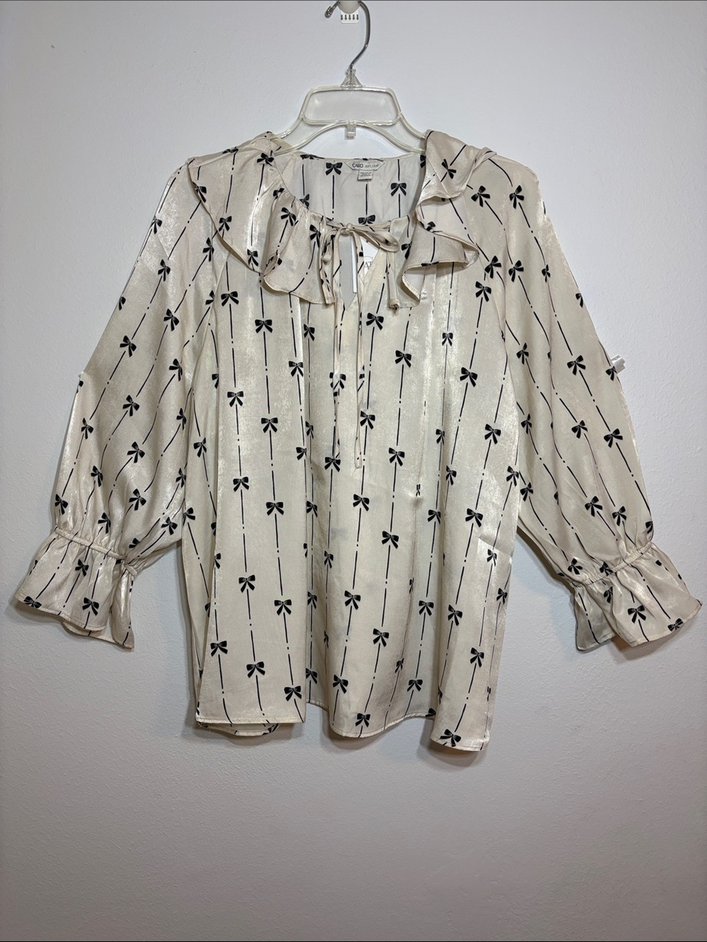Cato Cream Blouse with Black Bow Stripe Print NWT Sz 14/16